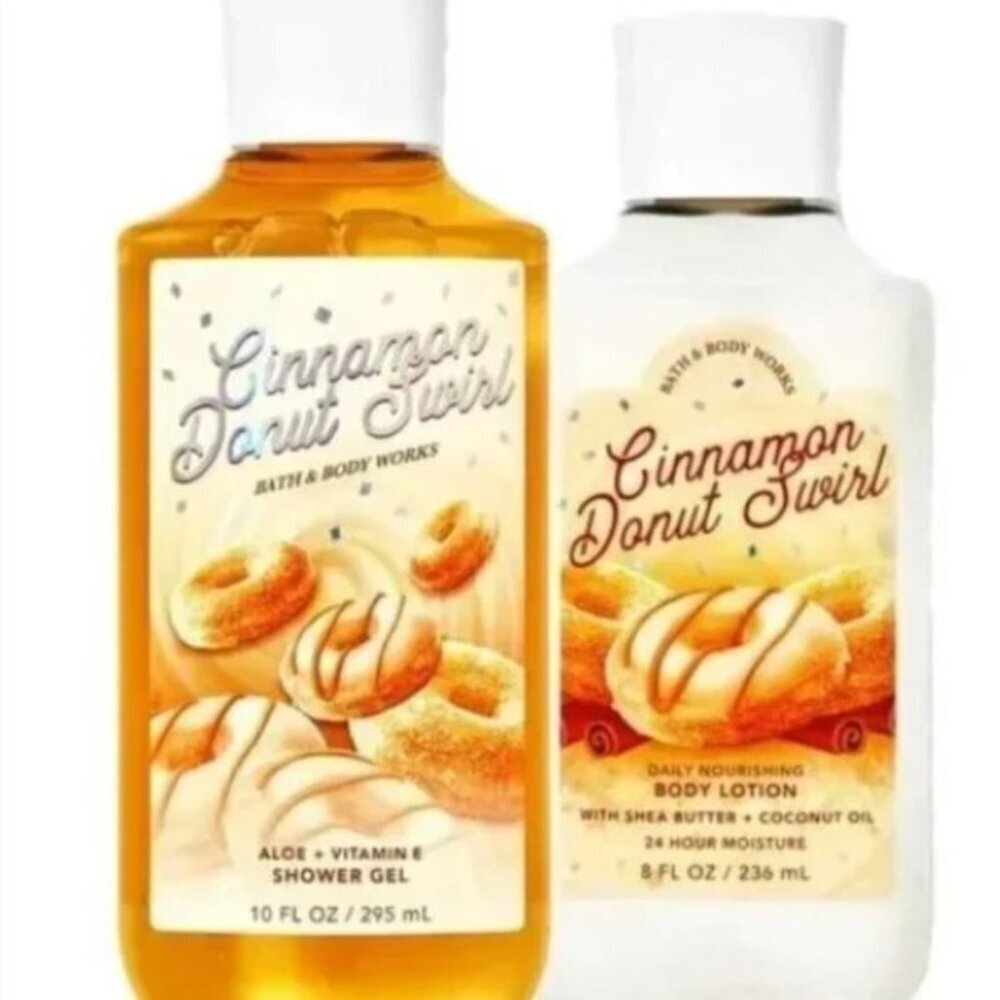 BATH AND BODY CINNAMON DONUT SWIRL  SHOWER GEL AND LOTION (SET OF 2)